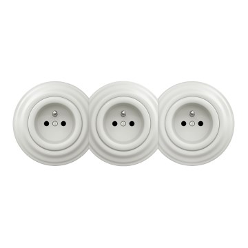 Kliklap - Trojitá retro domová zásuvka s rámčekom 230V keramická biela