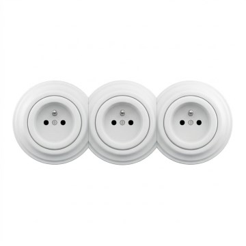 Kliklap - Trojitá retro domová zásuvka s rámčekom 230V snehobiela