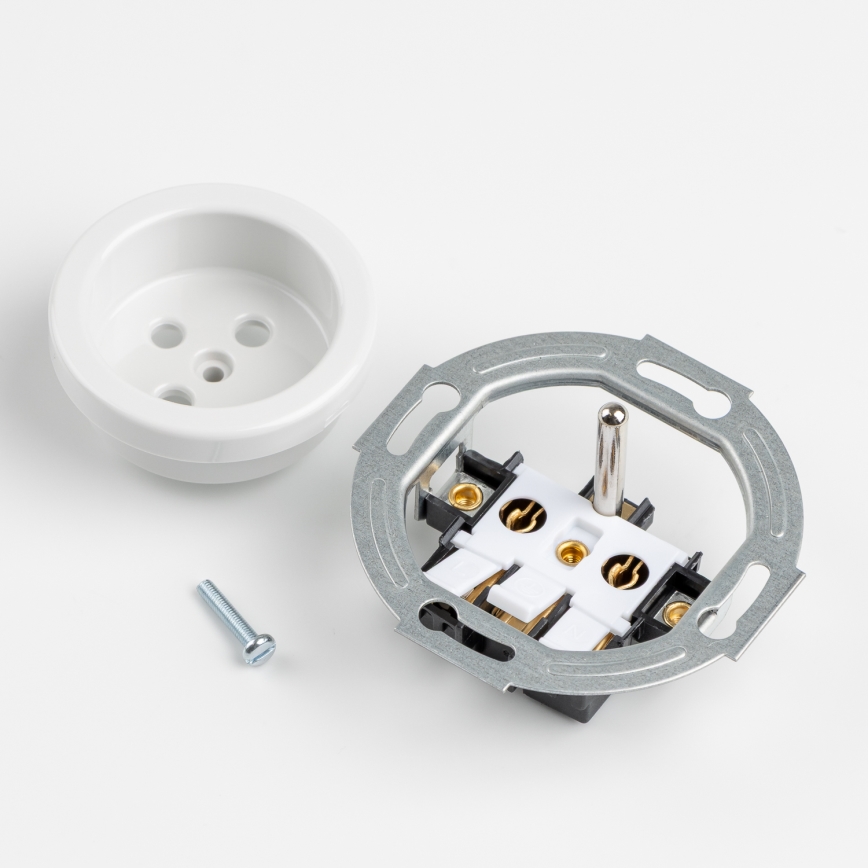 Kliklap - Trojitá retro domová zásuvka s rámčekom 230V snehobiela