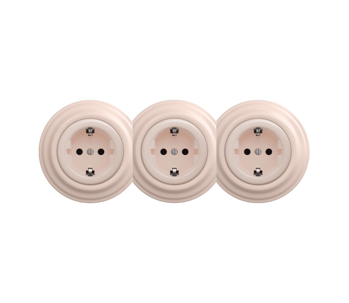 lap - trojitá retro domová zásuvka s rámčekom SCHUKO 230V staroružová KA0121+2xKA0120+3xKA0143