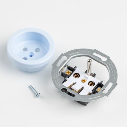 Kliklap - Trojitá retro domová zásuvka s rámikom 230 V modrá