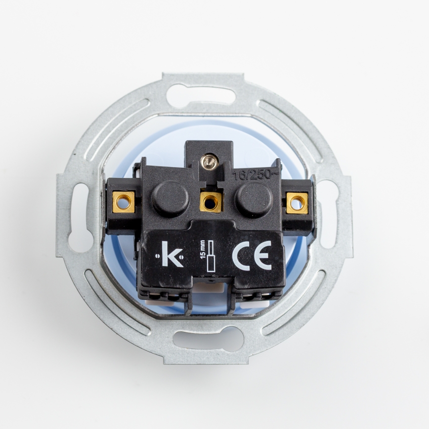 Kliklap - Trojitá retro domová zásuvka s rámikom 230 V modrá