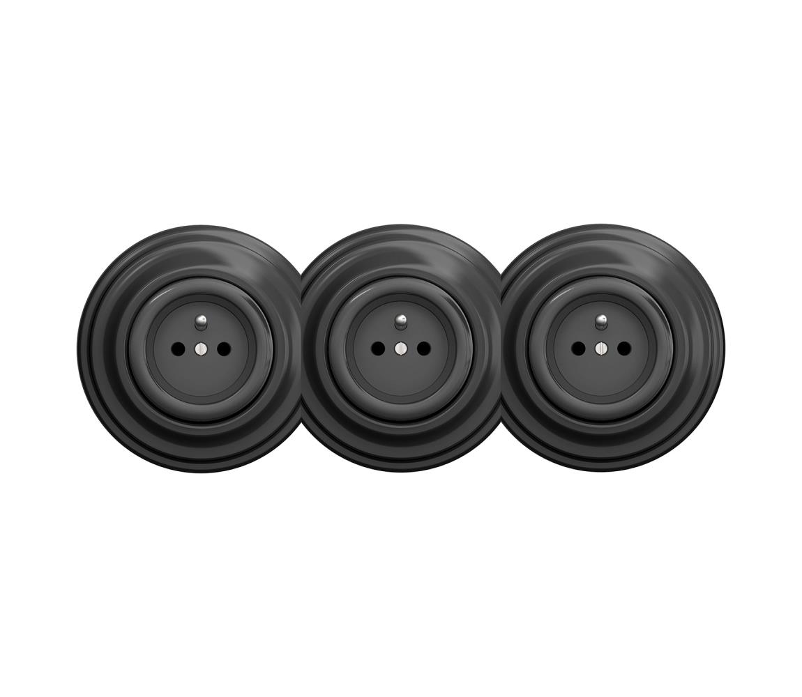 lap - Trojitá retro domová zásuvka s rámikom 230V antracit KA0045+2xKA0044+3xKA0042