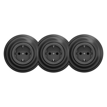 Kliklap - trojitá retro domová zásuvka s rámikom SCHUKO 230 V antracit