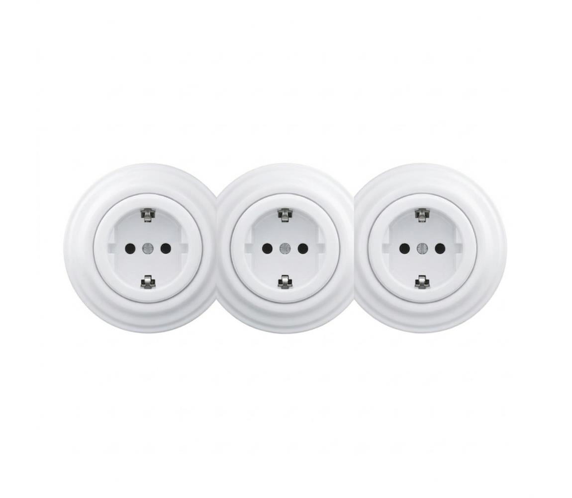 lap - Trojitá retro domová zásuvka s rámikom SCHUKO 230V snehobiela KA0153+2xKA0152+3xKA0160