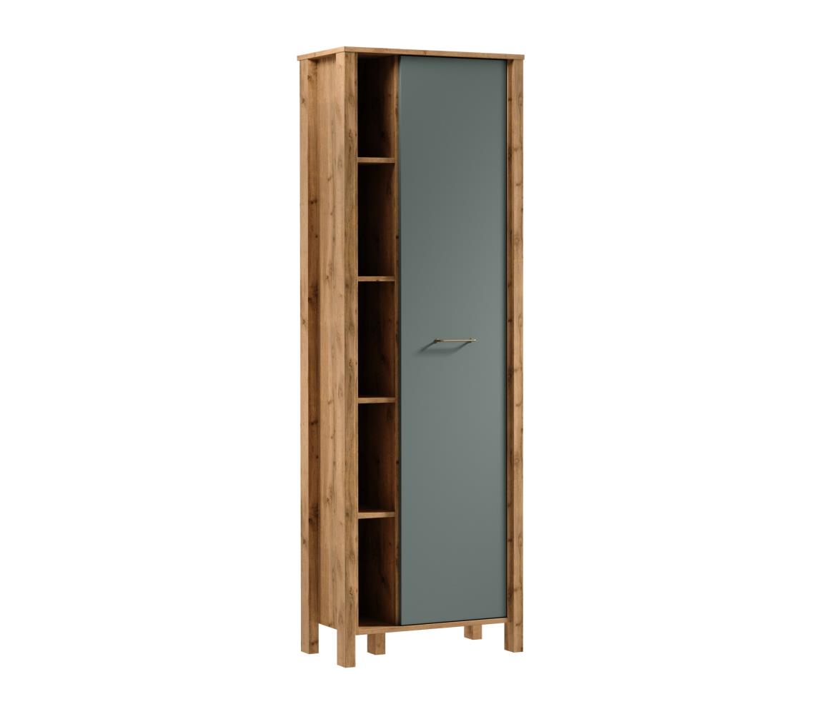 Gala Meble Knižnica MENTA 66x200x37 cm dub wotan/zelená S19-R1D-ZSM