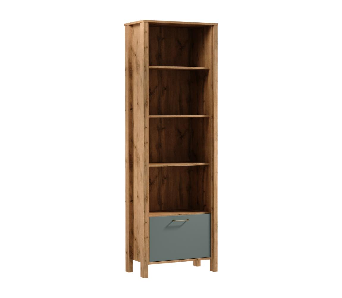 Gala Meble Knižnica MENTA 66x200x37 cm dub wotan/zelená S19-R1K-ZSM