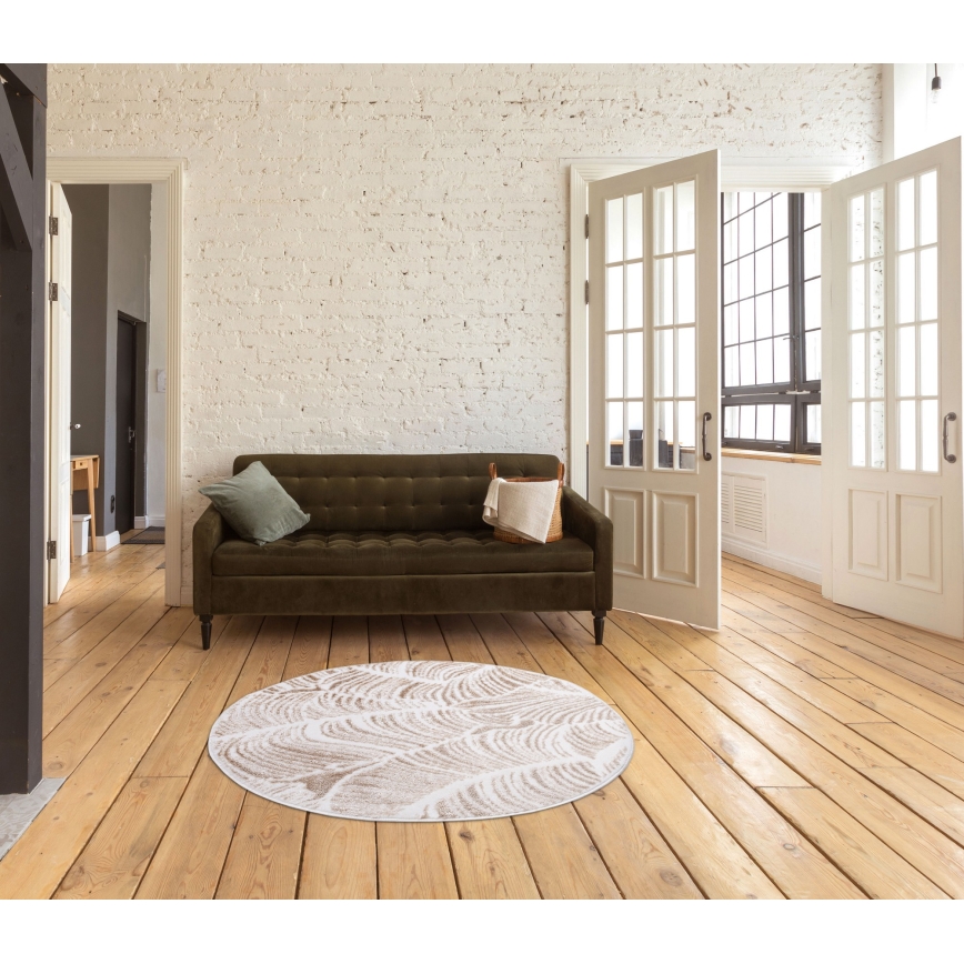 Koberec SALAMANCA 100 cm béžová/biela/listový vzor