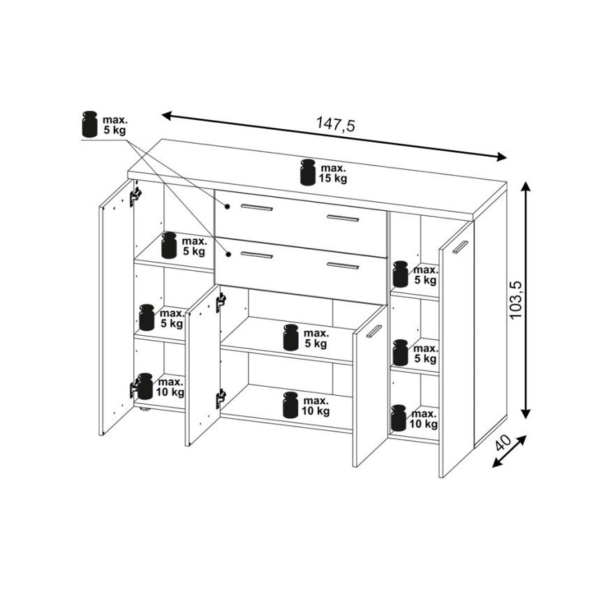 Komoda BRUNO dub sonoma/biela