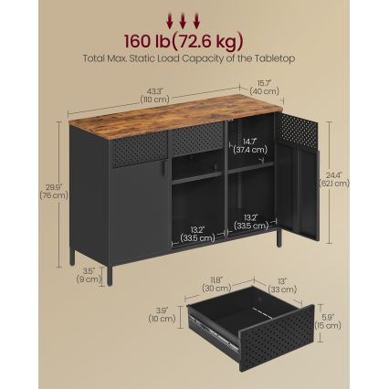 Komoda FIRA 110x40 cm čierna/hnedá