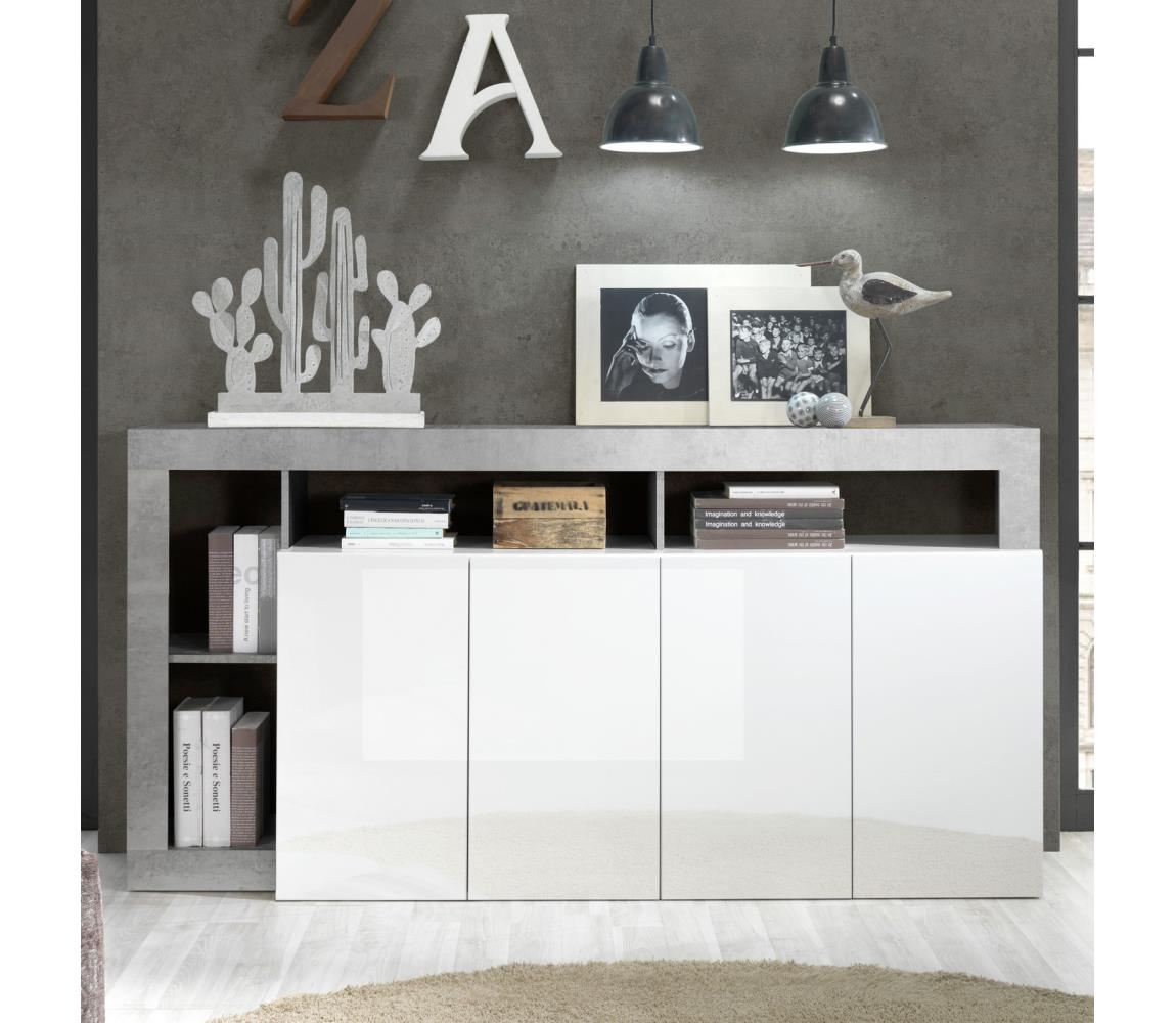 MC Akcent Komoda LENOR 184x93x42 cm, biela/šedý betón 8024963423647