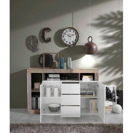 Komoda LENOR bela/rjava