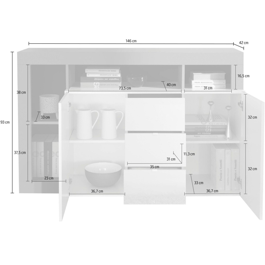 Komoda LENOR biela/šedá betón