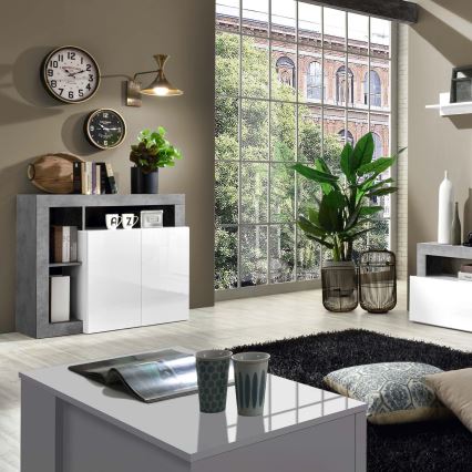 Komoda LENOR biela/šedý betón