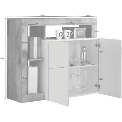 Komoda LENOR biela/šedý betón