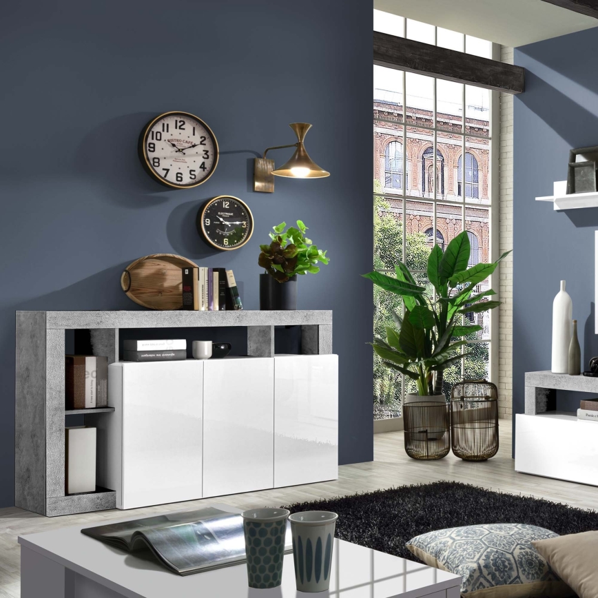 Komoda LENOR biela/šedý betón