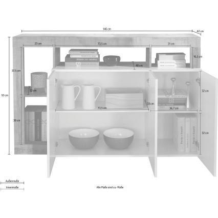 Komoda LENOR biela/šedý betón