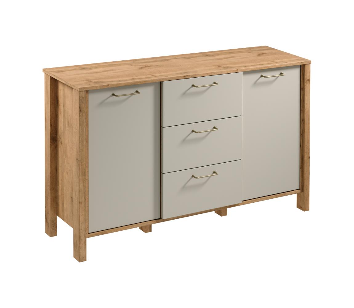 Gala Meble Komoda MENTA 138x81x40 cm dub wotan/šedá S19-K2D3S-BSM
