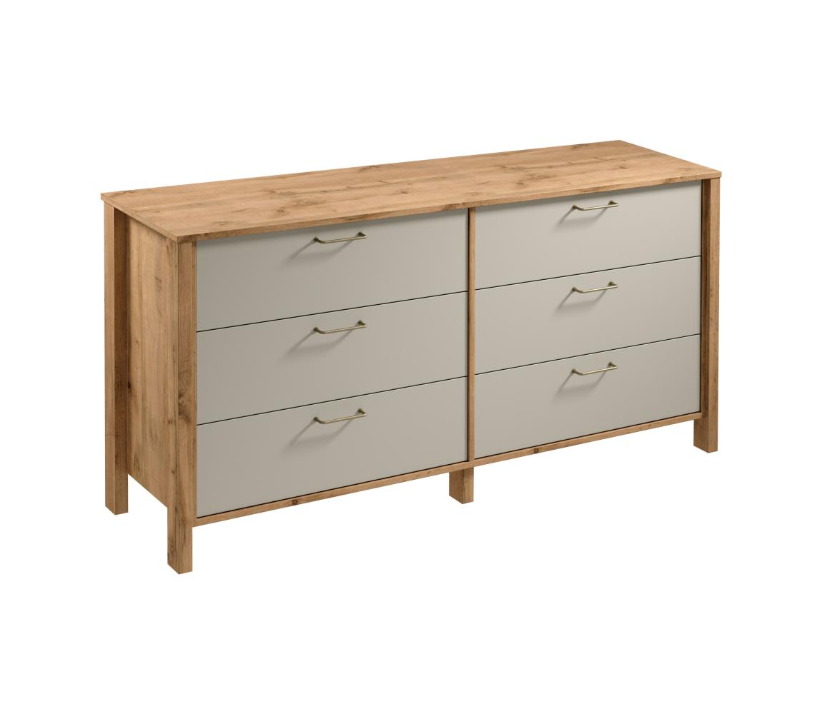 Gala Meble Komoda MENTA 170x81x47 cm dub wotan/sivá S19-K6S-BSM