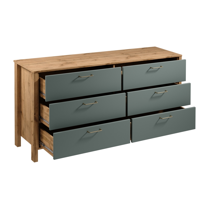Komoda MENTA 170x81x47 cm dub Wotan/zelená