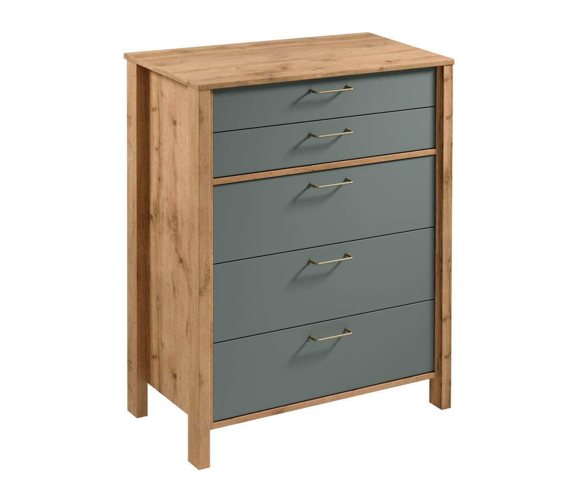 Gala Meble Komoda MENTA 90x108x47 cm dub wotan/zelená S19-K5S-ZSM