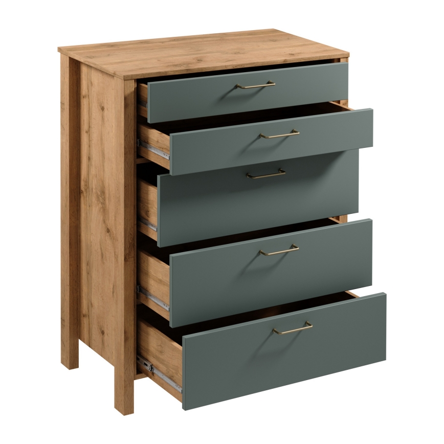 Komoda MENTA 90x108x47 cm dub wotan/zelená