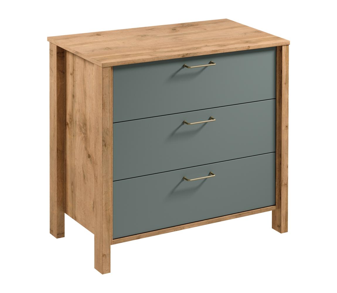 Gala Meble Komoda MENTA 90x81x47 cm dub wotan/zelená S19-K3S-ZSM
