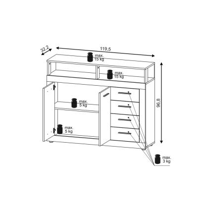 Komoda RUNA dub sonoma/biela