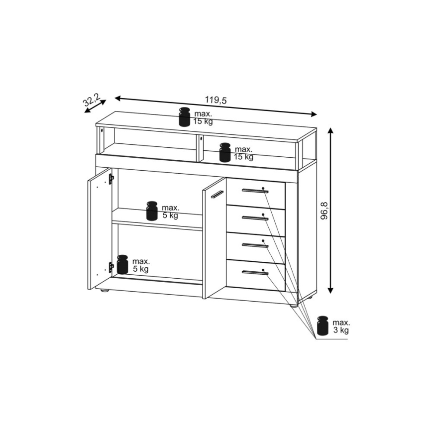 Komoda RUNA dub sonoma/biela