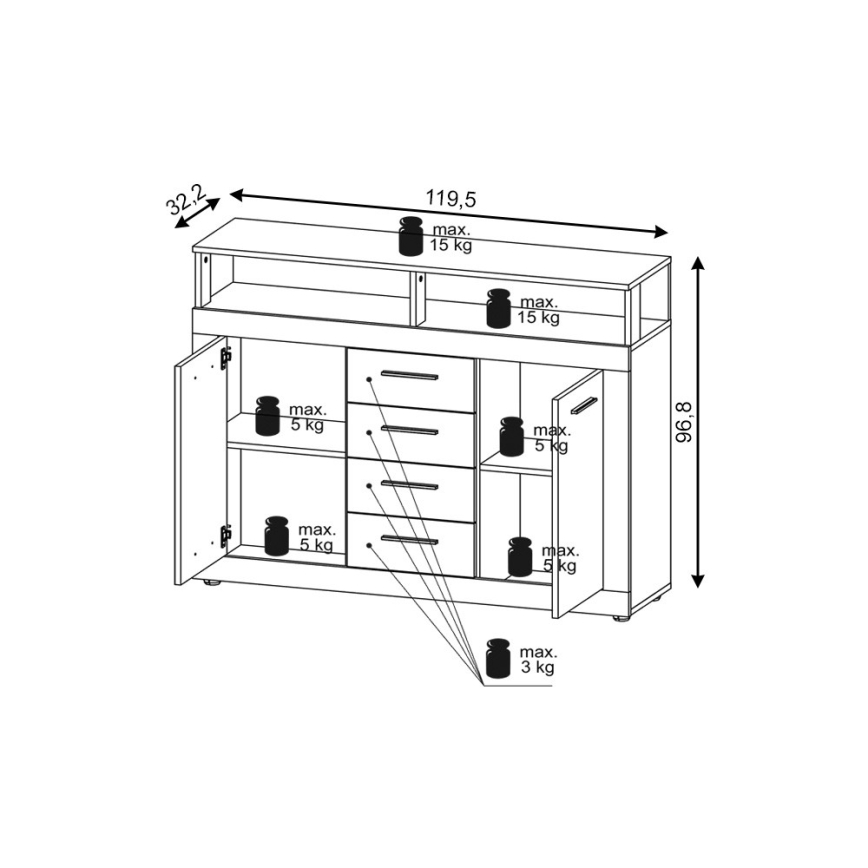 Komoda RUNA tmavohnedá/antracitová