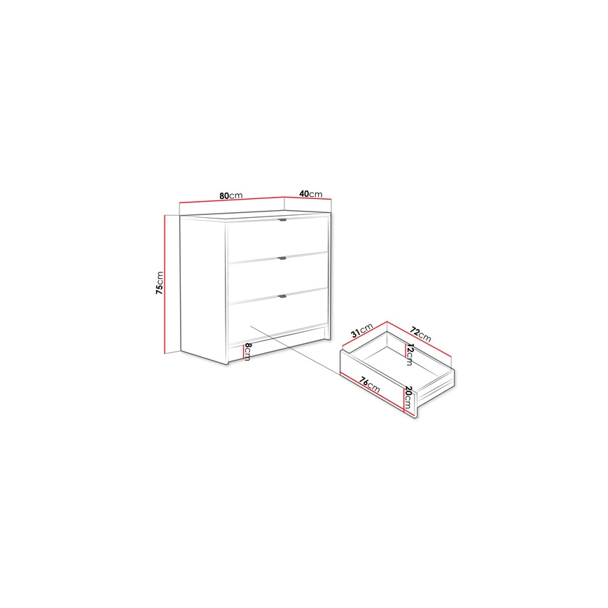 Komoda TIRENO 75x80 cm biela