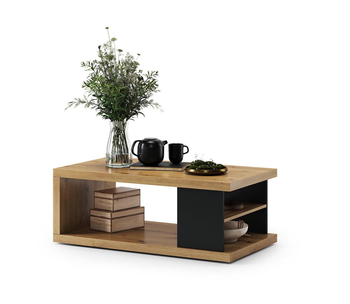 Konferenčný stôl s policou a úložným priestorom LORA 110x60 cm dub artisan/čierna 5903631917318