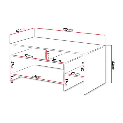 Konferenčný stolík ALVA 53x120 cm biela/dub grande