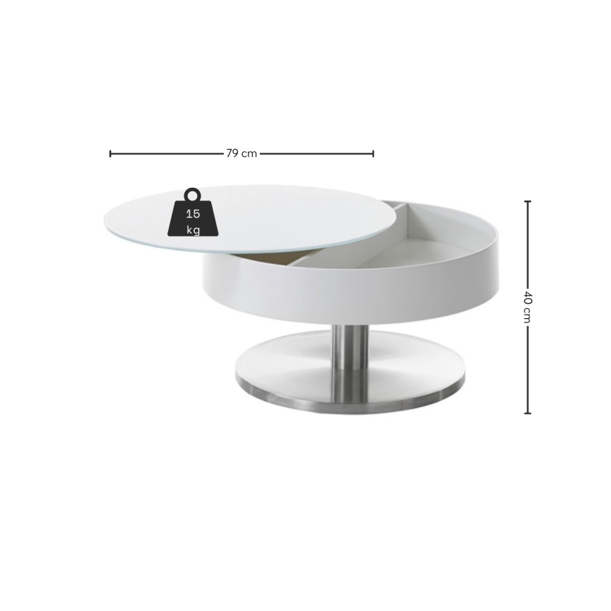 Konferenčný stolík BLOCK priemer 79 cm biela/strieborná