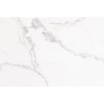 Biela plocha s jemnými sivými žilkami pripomínajúcimi mramor. Žilky sú nepravidelne roztrúsené po povrchu. Celkový vzhľad je hladký a jednotný.