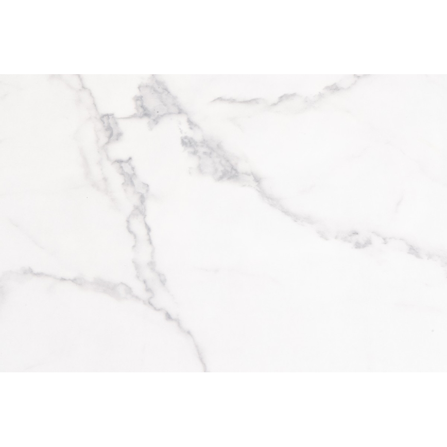 Biela plocha s jemnými sivými žilkami pripomínajúcimi mramor. Žilky sú nepravidelne roztrúsené po povrchu. Celkový vzhľad je hladký a jednotný.