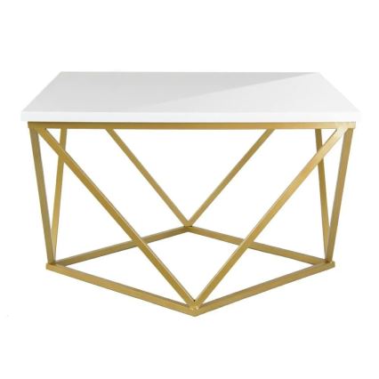 Konferenčný stolík CURVED 62x62 cm mosadz/biela