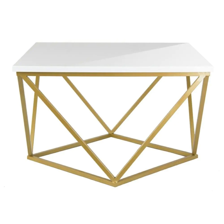 Konferenčný stolík CURVED 62x62 cm mosadz/biela
