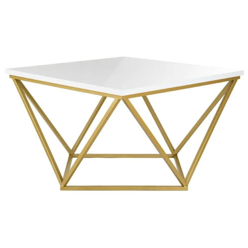 Konferenčný stolík CURVED 62x62 cm mosadz/biela
