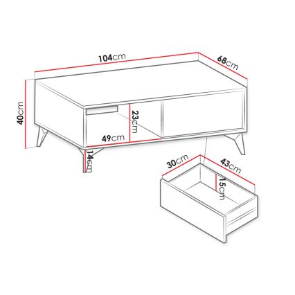 Konferenčný stolík DIAMOND 40x104 cm čierna/dub evoke