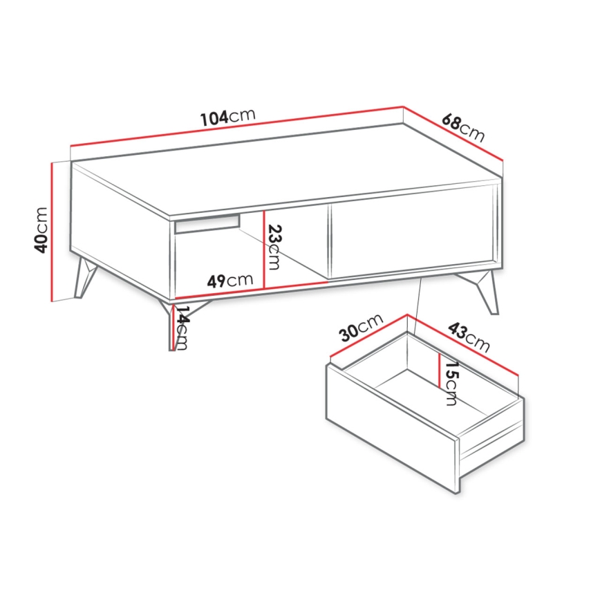 Konferenčný stolík DIAMOND 40x104 cm čierna/dub evoke