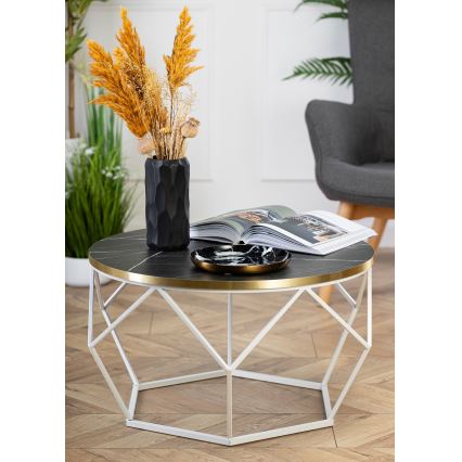 Konferenčný stolík DIAMOND 40x70 cm zlatá/čierna/biela