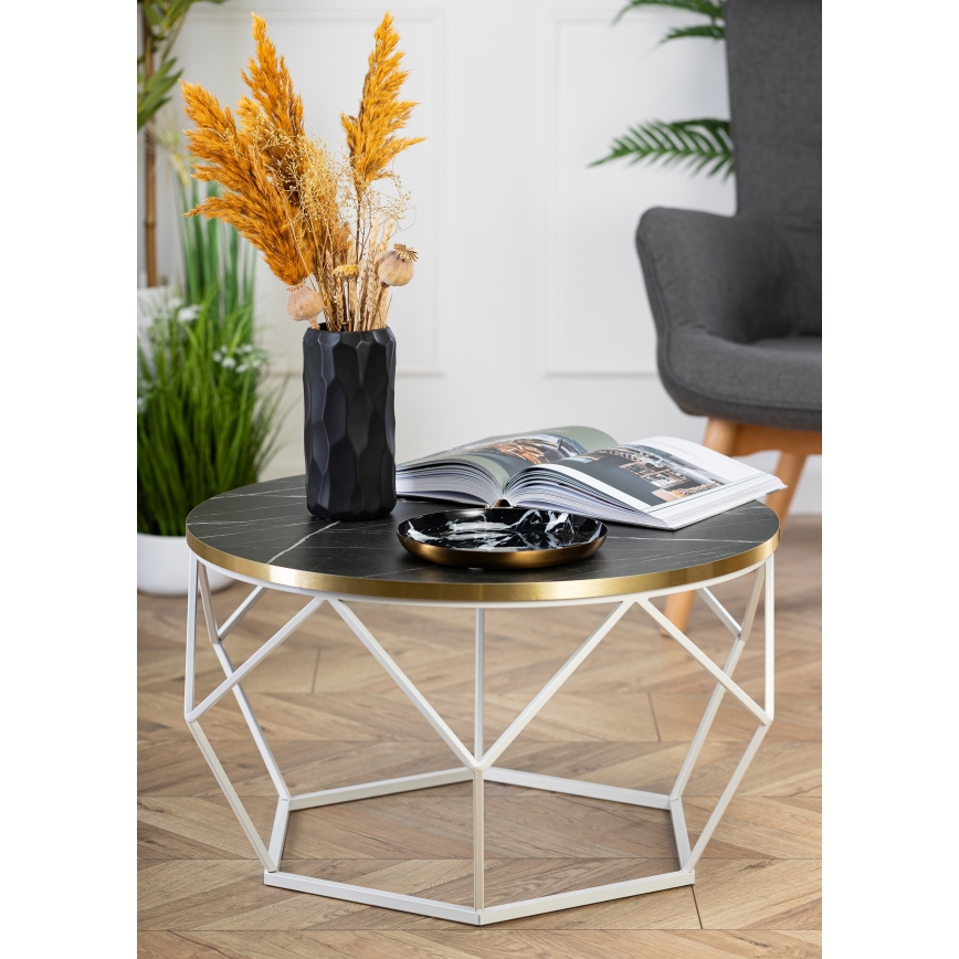 Konferenčný stolík DIAMOND 40x70 cm zlatá/čierna/biela