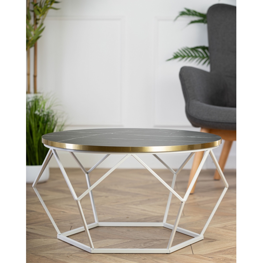 Konferenčný stolík DIAMOND 40x70 cm zlatá/čierna/biela