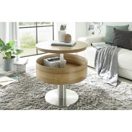 Konferenčný stolík ELEMENT s zdvíhacou doskou pr. 60 cm dub/strieborná