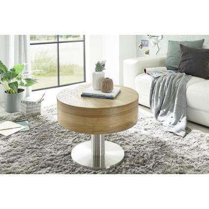 Konferenčný stolík ELEMENT s zdvíhacou doskou pr. 60 cm dub/strieborná