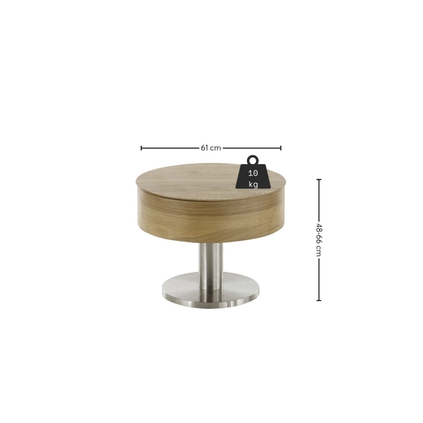 Konferenčný stolík ELEMENT s zdvíhacou doskou pr. 60 cm dub/strieborná