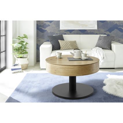 Konferenčný stolík ELEMENT so zdvíhacou doskou, priemer 75 cm, dub/čierna