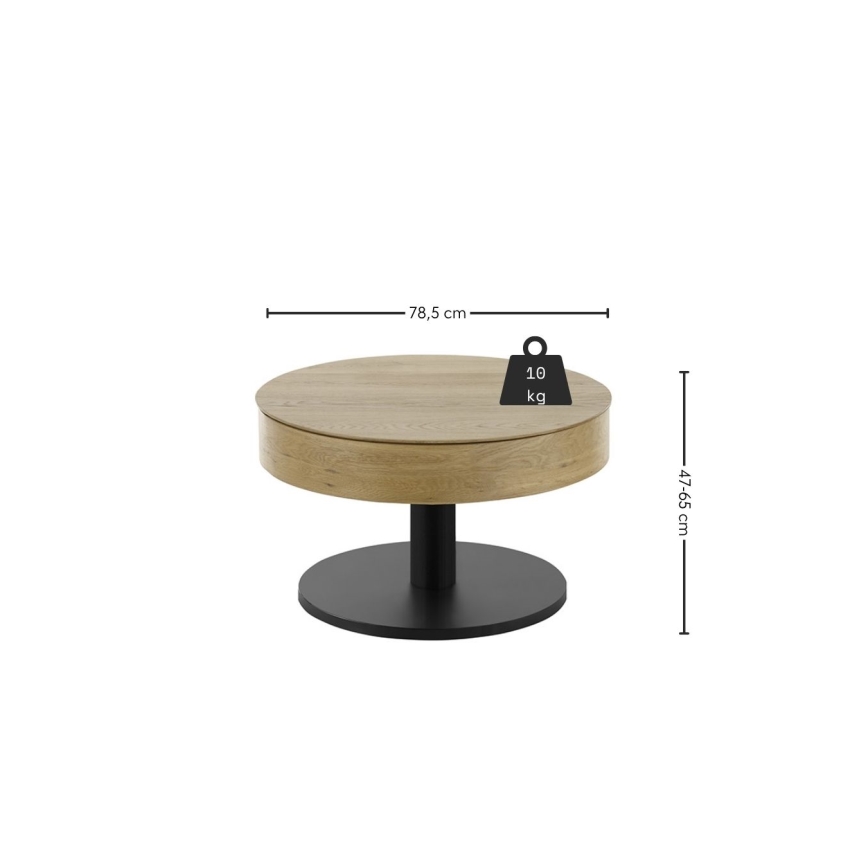 Konferenčný stolík ELEMENT so zdvíhacou doskou, priemer 75 cm, dub/čierna