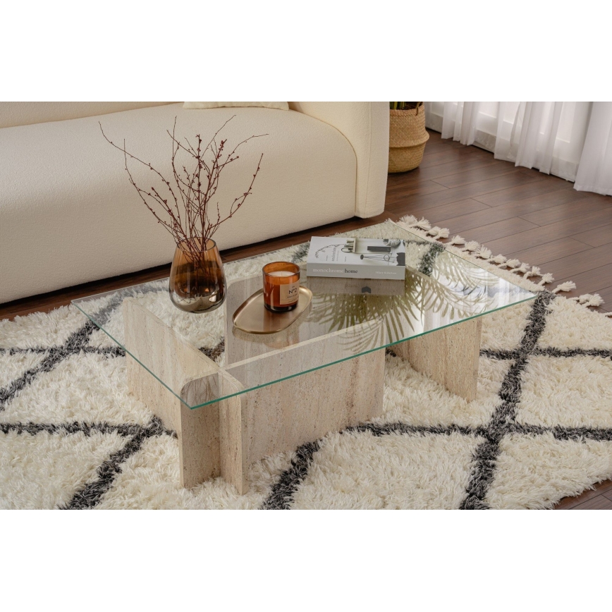 Konferenčný stolík ESCAPE 105x65 cm béžový/priehľadný